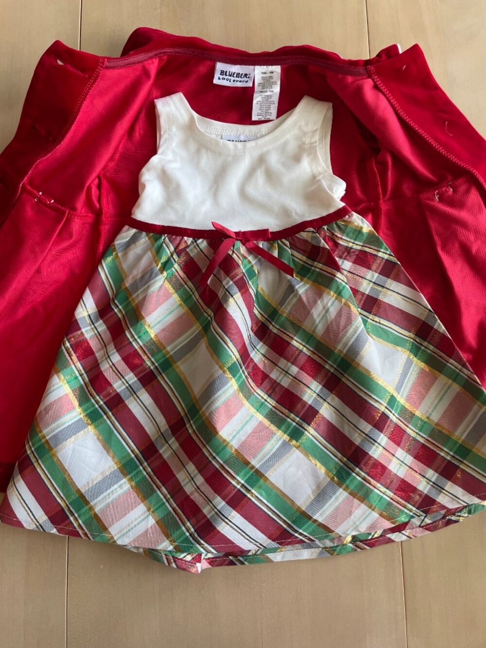 Entire Closet $5! Blueberi Boulevard Red Coat Plaid Christmas Dress Set Baby - Picture 3 of 8